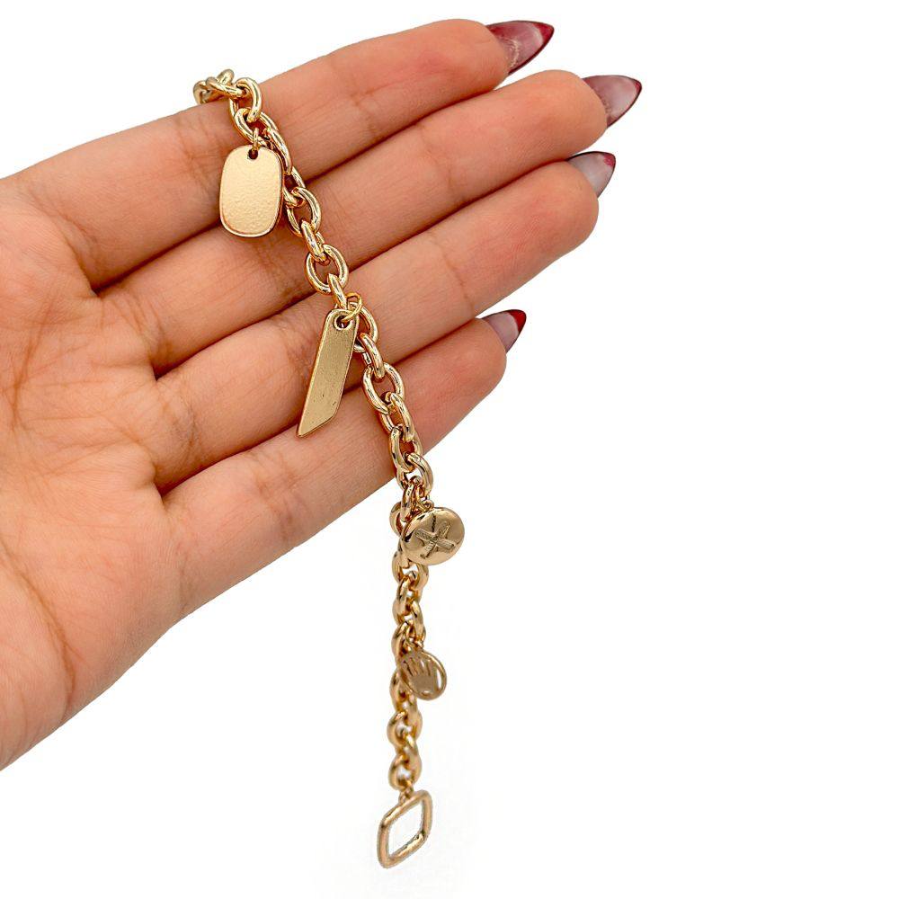 دستبند ژوپینگ آویز دار طلایی